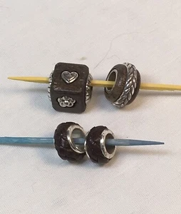 2 Brighton Leather Braided and 2 Wood Spacer Bead Charms, Silver - Picture 1 of 3