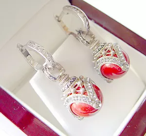 OFFERTA! BELLISSIMI ORECCHINI FATTI A MANO IN ARGENTO STERLING 925 SMALTO VERO CORALLO - Foto 1 di 3