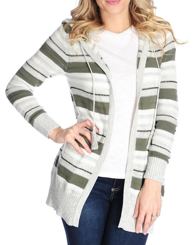 NUEVO - OSO Casuals® Cárdigan con Capucha Tejido a Rayas Manga Larga Frente Abierto Foto 1 de 1