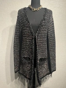 Simply Vera Wang SZ S/M Women’s Metallic Thread Knit Fringe Cardigan Jacket - Picture 1 of 7