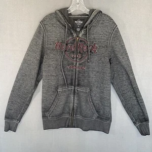 Hard Rock Cafe London Charcoal Hoodie Zip Up Medium Embroidery Detail - Picture 1 of 8