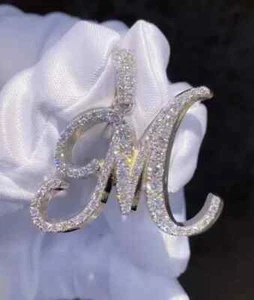 2.60Ct Round Cut Moissanite Custom Letter M Men's Pendant 14K White Gold Plated - Picture 1 of 1