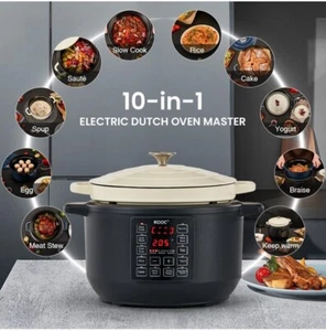 6-Quart 1500W Electric Dutch Oven 10 In 1 - Braise, Slow Cook, Sear, None Stick - Picture 1 of 6
