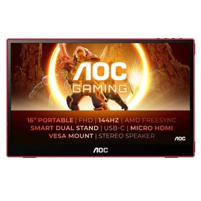 AOC Monitor 16G3, Gaming, 15,6 Zoll, Full HD 1920 x 1080 Pixel, 4 ms, 144 Hz - Bild 1 von 4