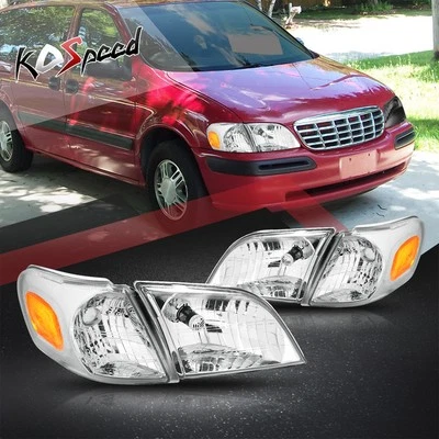 Chrome/Amber Headlights w/Corner Lamps for 97-05 Chevy Venture/Pontiac Montana - Image 1 of 4