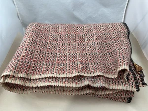 Vintage Faribo Woolen Mills Fluff Loomed Blanket Red Wool w/Black White 70”x56” - Picture 1 of 6