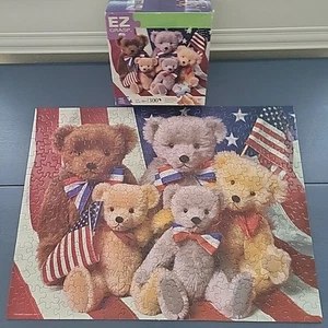Patriotic Bear Puzzle EZ Grasp 300 Pc USA Bow Flags Large July 4th COMPLETE EUC - Picture 1 of 9
