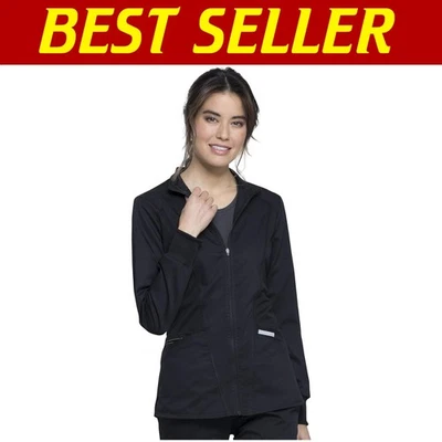 4-Way Stretch Medical Scrub Jacket for Women with High-Low Hem & Zipper Closure - Image 1 of 4