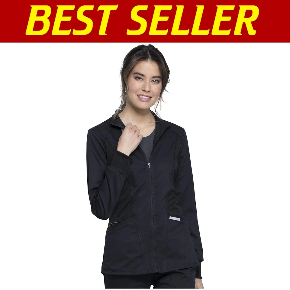4-Way Stretch Medical Scrub Jacket for Women with High-Low Hem & Zipper Closure - Image 1 of 4