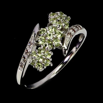 925 Sterling Silver Ring Round Peridot Sapphire Diamond Cut Gemstone Jewelry 8 - Image 1 of 4