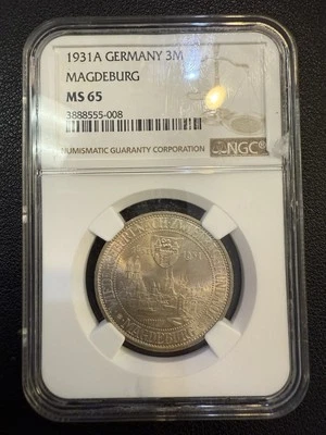 1931 A GERMANY 3M Magdeburg NGC MS65 - B49312 - Image 1 of 2