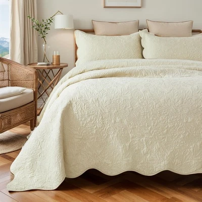 Colchas Beige Algodón Talla Queen Elegante Botánica Matelasse Cubierta... Foto 1 de 4