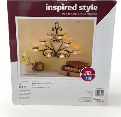 Better Homes & Gardens Rustic Scrolled Iron & Glass Tealight Wall Sconce 17"x12" - Image 1 of 4