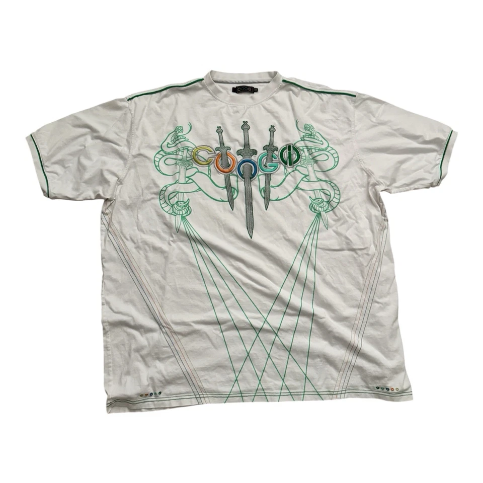 COOGI Men’s White Green w/Swords Vintage Big & Tall Tee T-Shirt (Size 6XL) - Image 1 of 4