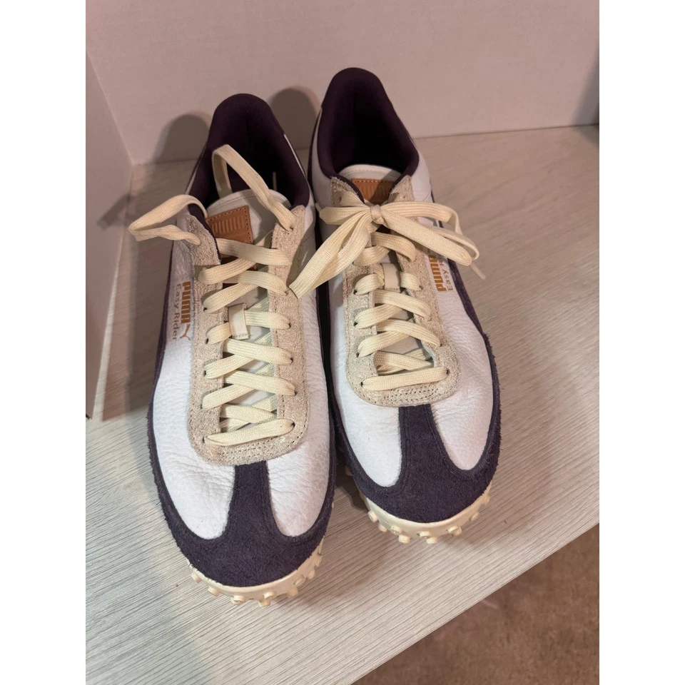 复古灵感彪马 Easy Rider 女式运动鞋白色紫色 10 码 — 第 1/4 张图片