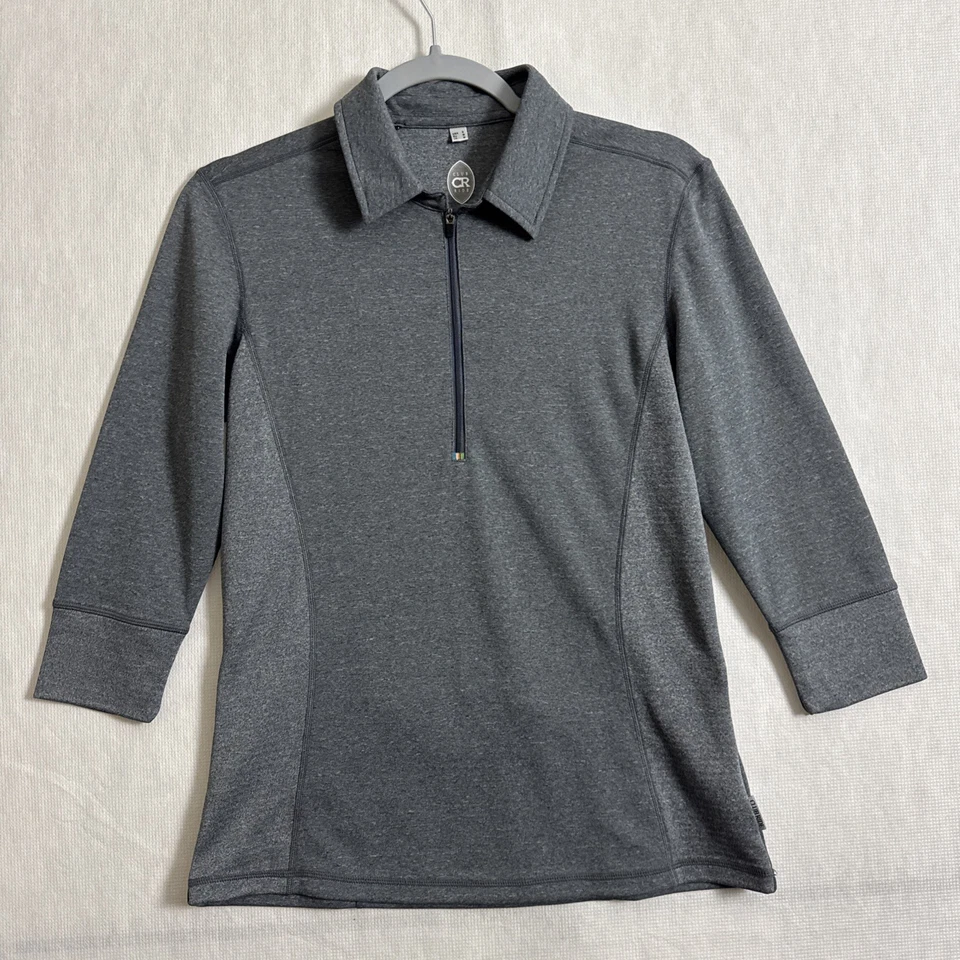 Camiseta deportiva de ciclismo Club Ride CR para mujer talla pequeña gris hermosa manga 3/4 cremallera 1/4 Foto 1 de 4