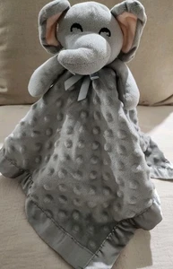 Gray Minky Dot ELEPHANT Crinkle Ears Plush Satin Security Blanket Lovey - Picture 1 of 7