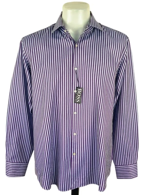 BOSS HUGO BOSS Mens Purple LUXURY L/S DRESS SHIRT 2-Ply Cotton - XL - 52" - £129 - Image 1 of 4