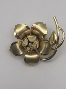 3D Light Gold Tone Metal Rose Shiny Costume Brooch Jewelry Bold Statement Floral - Picture 1 of 11
