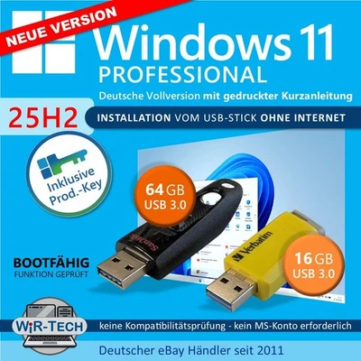 Windows 11 Professional Version 25H2 | Win 11 pro Installation | USB-Stick + Key - Bild 1 von 2