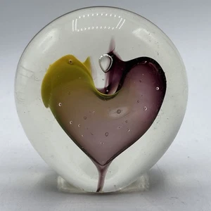Neil Duman Art Glass Paperweight Purple Heart Shape Inside Clear Glass 3-00 - Picture 1 of 10