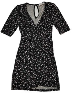 All in Favor schwarzes geblümtes Minikleid V-Ausschnitt 3/4 Ärmel hinten Schlüsselloch Gr. S - Bild 1 von 9