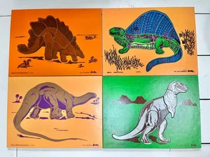 Vintage The Judy Company Dinosaur Wooden Puzzles Lot of 4 T-Rex 70s Retro Kids - Picture 1 of 7