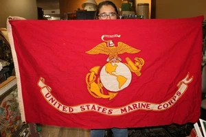 Letrero de bandera de algodón grande 32"x58" vintage años 60 USMC Cuerpo de Marines de los Estados Unidos - Imagen 1 de 6