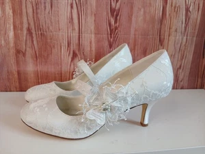 Womens Uk 8 Eu 42 White Lace & satin Bride Wedding Heeded Shoes - Picture 1 of 9