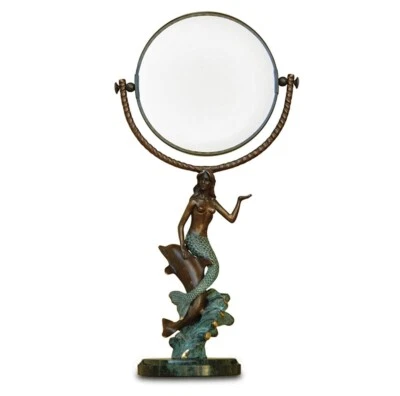 Mermaid Dolphin Mirror Brass Marble Vanity Swivel Coastal 18"H ~ SPI 30392 - Image 1 of 2