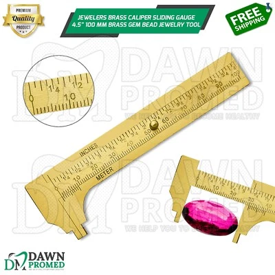 Jeweler Brass Vernier Caliper Sliding Gauge 4.5" 100 mm Gem Bead Measuring Scale - Image 1 of 4