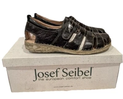 Josef Seibel Ida Black Sandals Loafers Womens Sz US 6.5 EU 37 Leather Fisherman - Image 1 of 4
