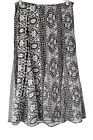 Marks And Spencer Midi Skirt - Size 12 Black Scarf Print Godet Full Floaty Boho