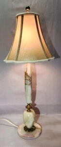 Antique GREEN ONYX MARBLE & BRASS Italian Style TABLE LAMP 29" Original Shade - Picture 1 of 23