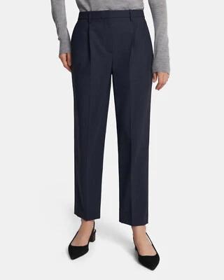 Pantalones Theory Plisados Treeca Recortados Mezcla Lana Azul Marino Talla 0 Nuevos con Etiquetas Foto 1 de 4