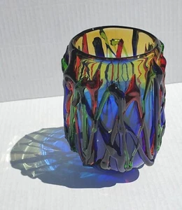 Viz Glas mundgeblasene Kunstglas Vase Drizzle Drip Multicolor  - Bild 1 von 12