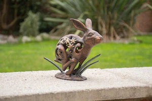 Fret Work Rabbit Garden Sculpture - Cast Iron with Antique Bronze Hand Finish - Picture 1 of 8