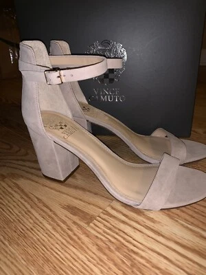Vince Camuto Beah Block Heel Ankle Strap Sandal - Almond Beige Suede - Sz 9M - Image 1 of 4