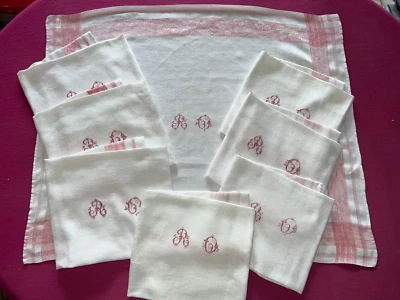 8 serviettes de table lin damassées chiffrées RO Napoléon III,  72 cm x 60 cm - Photo 1/4