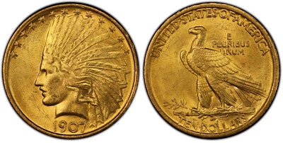 1907 PCGS MS64+ No Motto $10 Ten Dollar Gold Indian Head Eagle - Image 1 of 3