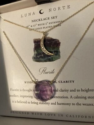 Juego de collar de latón enchapado Luna Norte Fluorita 14KT ~ Sabiduría ~ Armonía ~ Claridad ~ ¡NUEVO EN CAJA! Foto 1 de 4