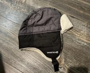 SWISS TECH JUNGEN WASSERABWEISENDE TRAPPERMÜTZE GRAU SCHWARZ WINTER FELLFUTTER Gr. L-XL - Bild 1 von 7