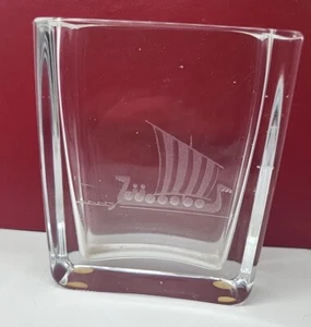 Wikinger Langboot graviert schwedische Kunst Kristallvase Kosta Boda von Bengt Edenfalk - Bild 1 von 9