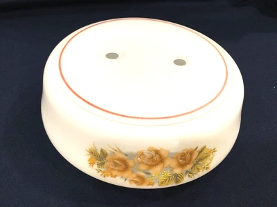 Vtg 11" Lamp Shade Glass White Round Ceiling Rose Floral Dual 2 hole 8.5" fitter - Image 1 of 4