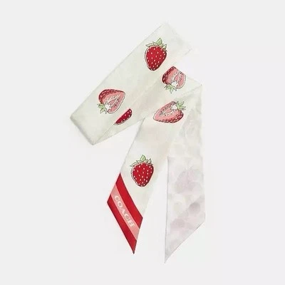 NWT Coach Retro Strawberry Print Silk Skinny Scarf 100% Silk CAZ48 - Image 1 of 4