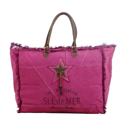 Popping Pink Weekender Bag Upcycled Cotton & Leather S-2805 - Image 1 of 4