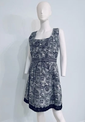 Andrew Gn Black White Silk Cotton Dress W Bow + Chantilly Lace Made France FR46 - Image 1 of 4