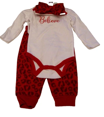 Baby Gear 3 piezas Conjunto de Pantalones "Believe" (Body, Pantalones, Diadema), 6-9 Mos., Nuevo Foto 1 de 2