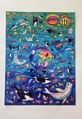 Folha adesiva vintage Lisa Frank Jumbo S743-04 Sea Life orca selo golfinhos pinguim  - Imagem 1 de 4
