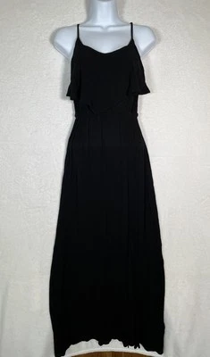 Maxi Vestido MUDD Y2K Mujer Volantes Abertura Lateral Correa de Espagueti Gótico Negro Pequeño Foto 1 de 4